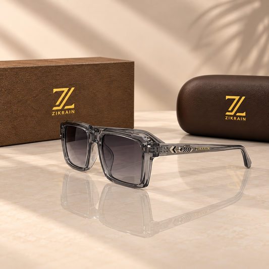 Zikrain Slay flat-top smoke-grey sunglasses with gold temple detail — product view 2