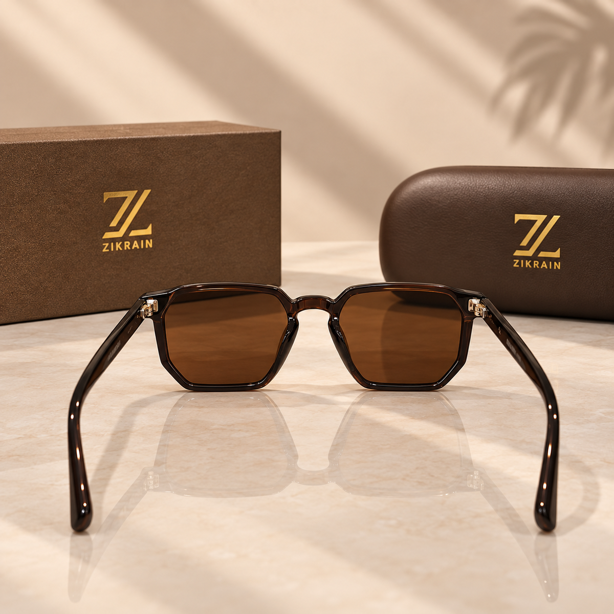 Zikrain Ember squared cognac-brown acetate sunglasses — product view 4