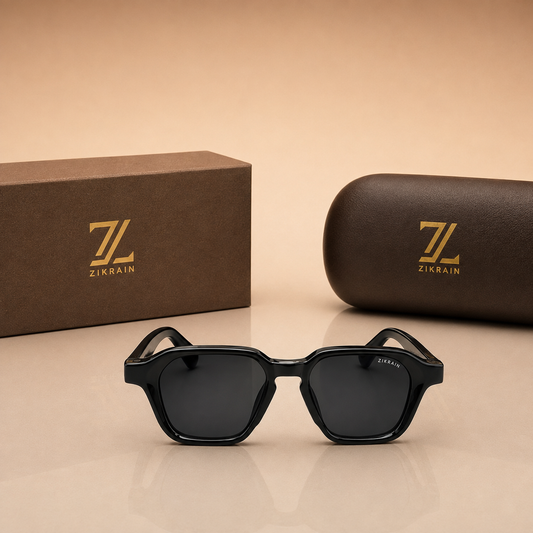 Zikrain Aura round sunglasses in black acetate — product view 2