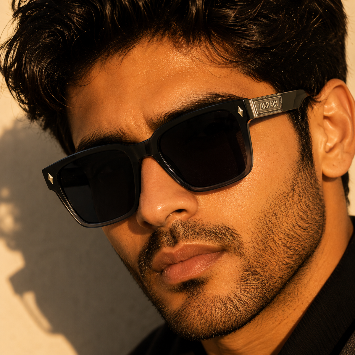 Zikrain Blaze bold angular sunglasses in black acetate — view 5
