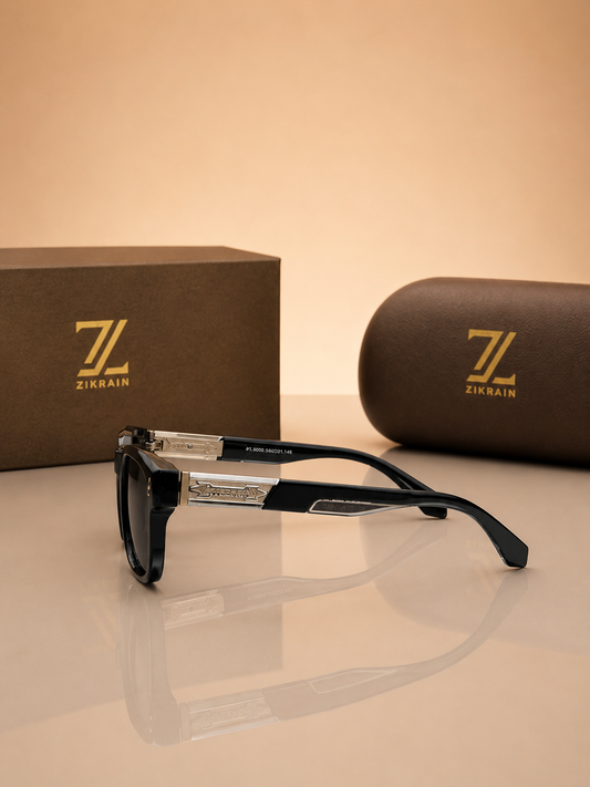 Zikrain Blaze bold angular sunglasses in black acetate — product view 2