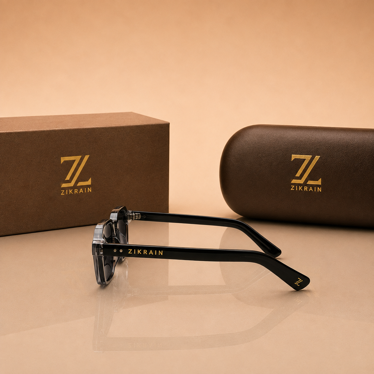 Zikrain Aura round sunglasses in black acetate — product view 3