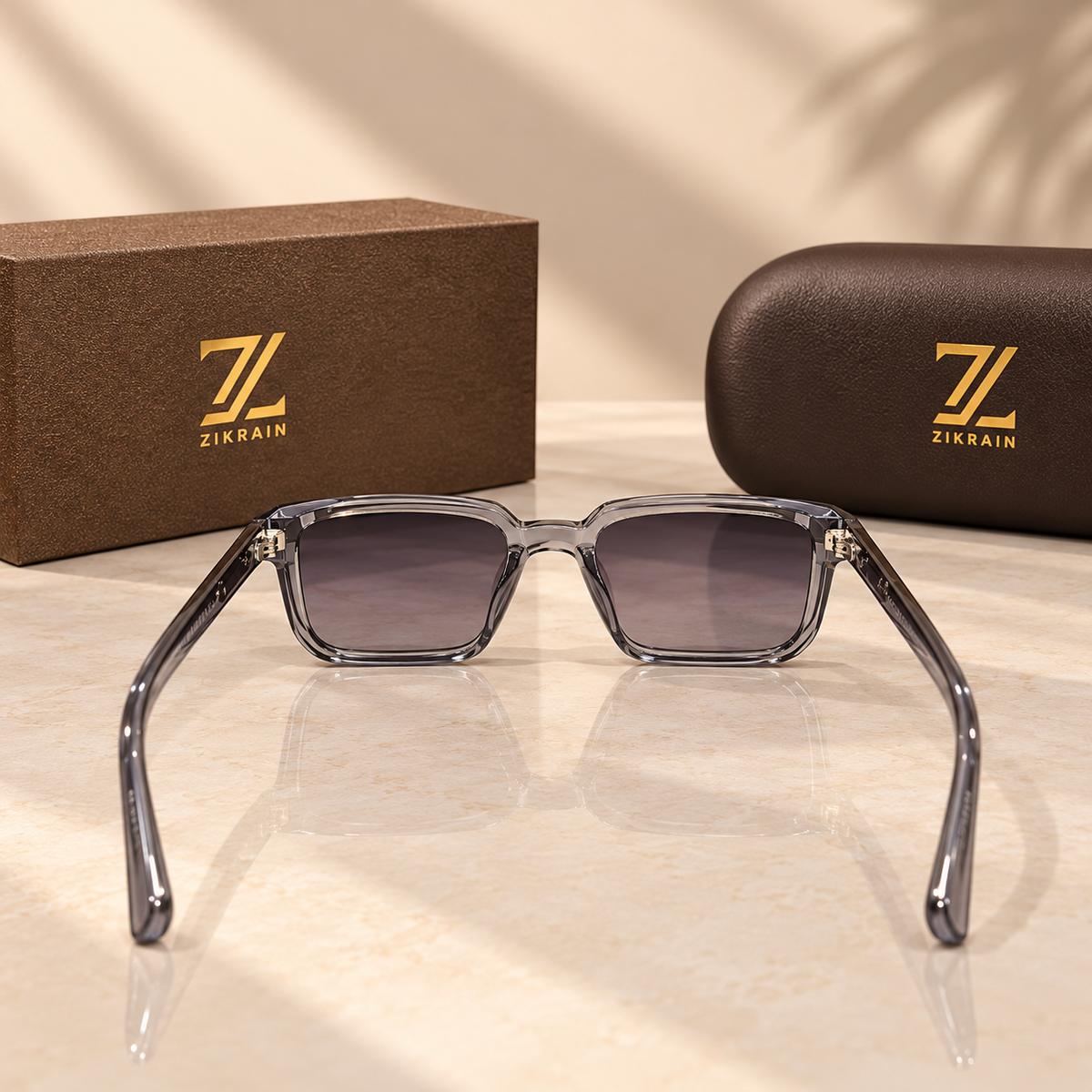 Zikrain Slay flat-top smoke-grey sunglasses with gold temple detail — product view 4
