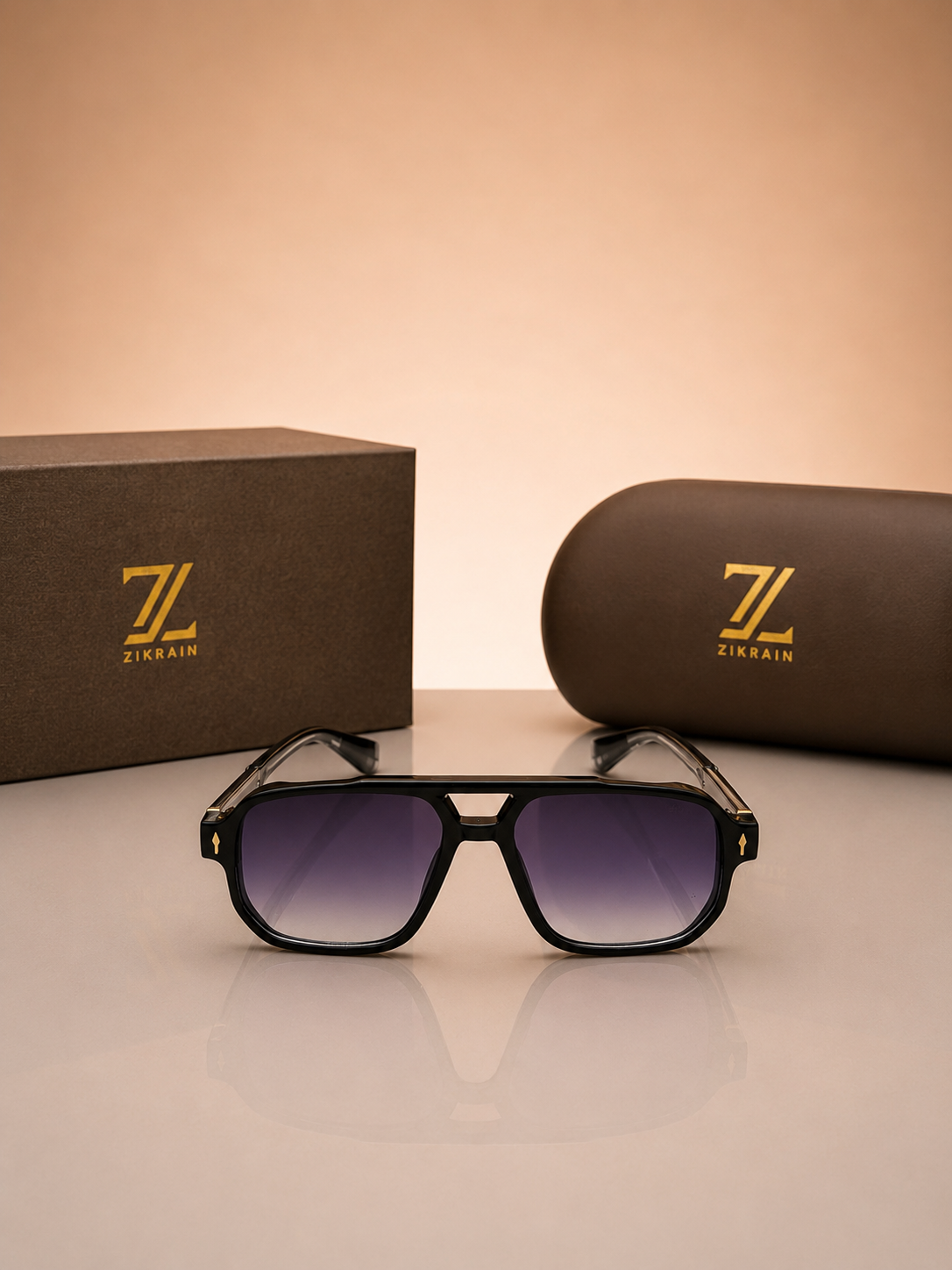 Zikrain Flex rectangular sunglasses in black acetate — product view 2