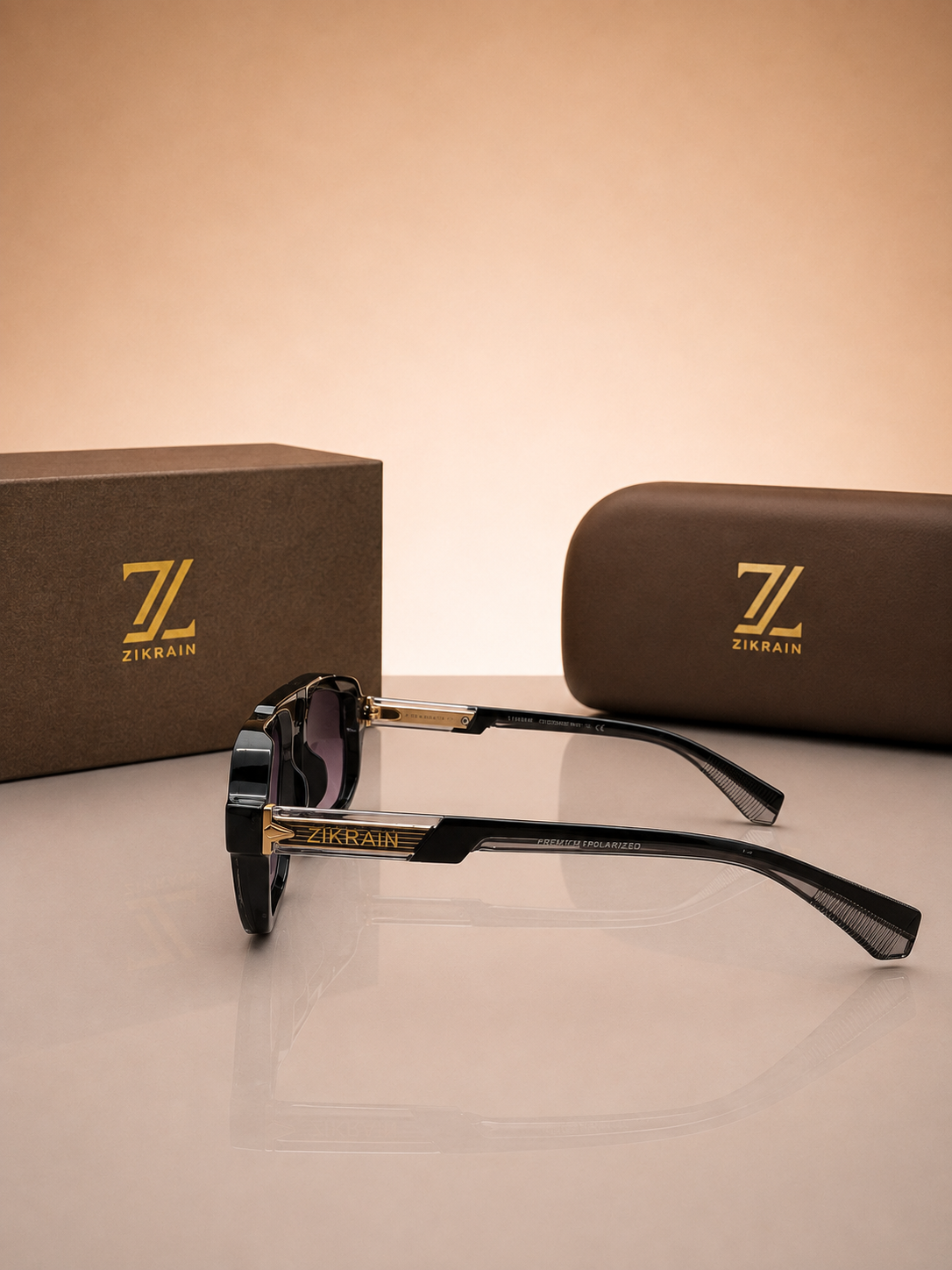 Zikrain Flex rectangular sunglasses in black acetate — product view 3