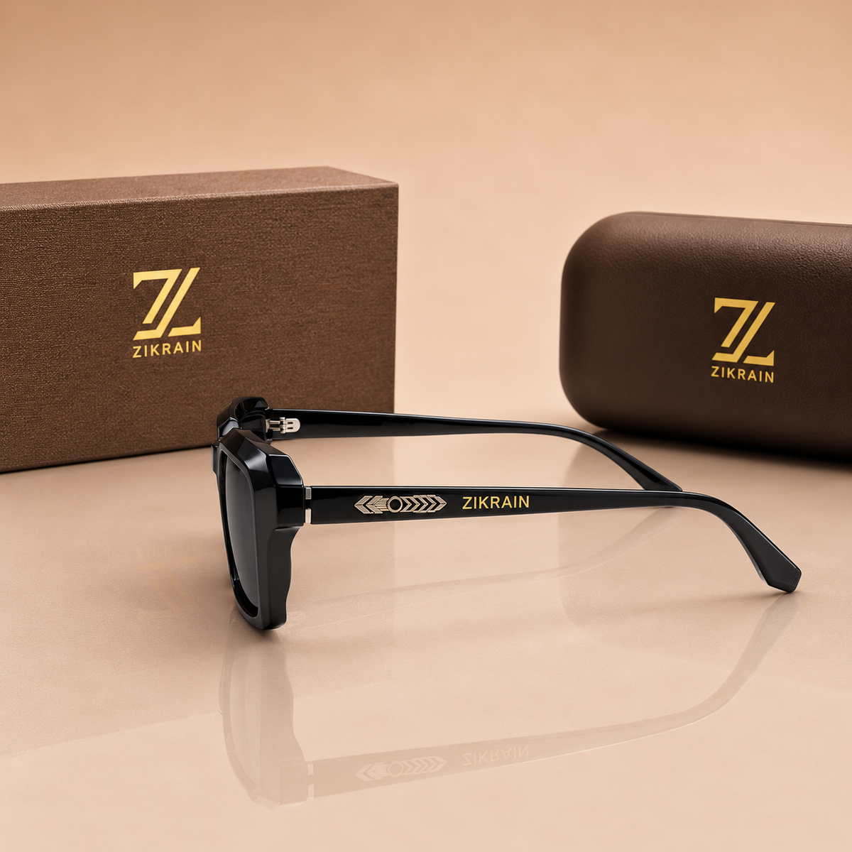 Zikrain Snap compact sunglasses in black acetate — product view 3