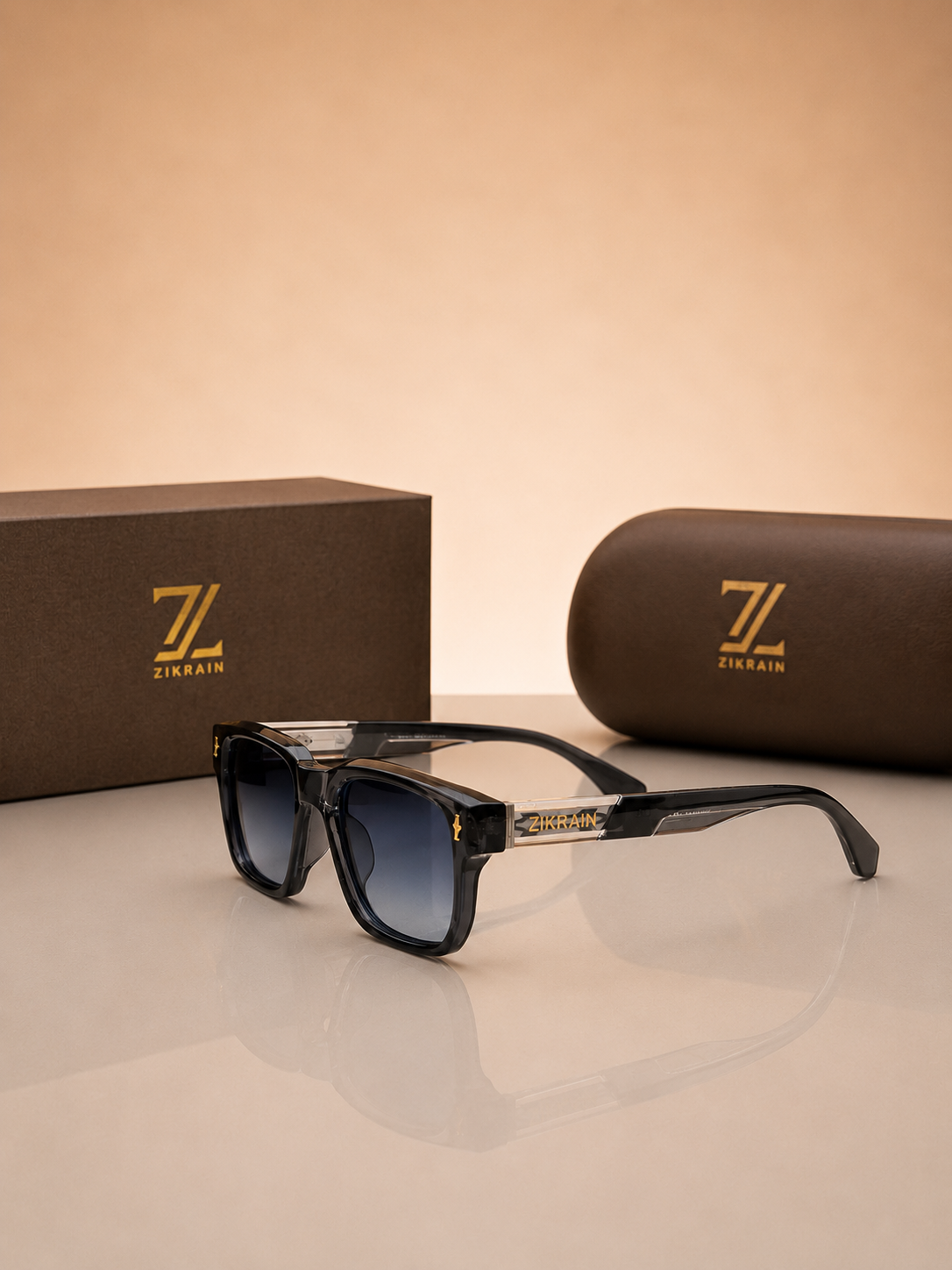 Zikrain Edge — angular sunglasses in black acetate with UV400 polarized lenses