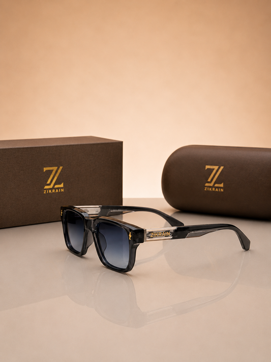 Zikrain Edge — angular sunglasses in black acetate with UV400 polarized lenses