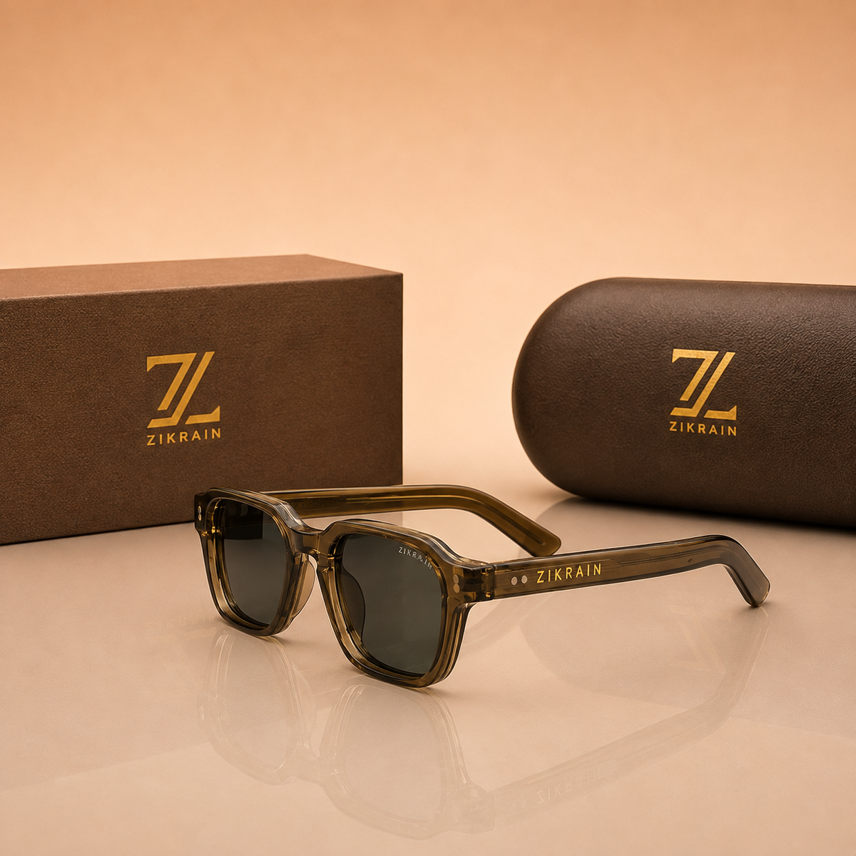 Zikrain Vibe — square sunglasses in black acetate with UV400 polarized lenses