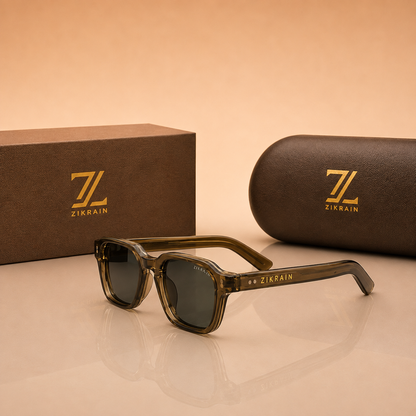 Zikrain Vibe — square sunglasses in black acetate with UV400 polarized lenses
