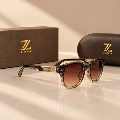 Zikrain Fade two-tone tortoise and champagne rounded square sunglasses — product view 3
