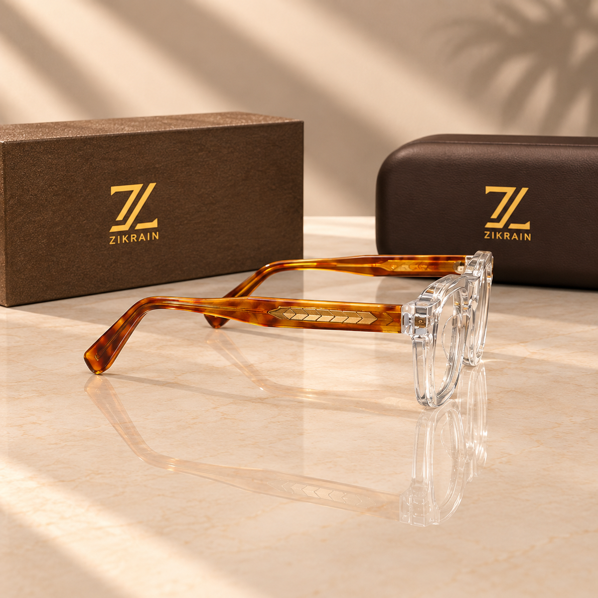 Zikrain Ghost clear crystal optical frames with amber temples — product view 4