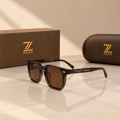 Zikrain Ember squared cognac-brown acetate sunglasses — product view 2