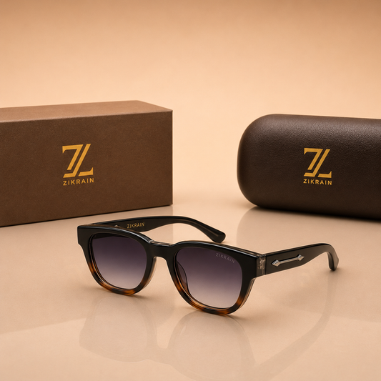 Zikrain Lit — geometric sunglasses in black acetate with UV400 polarized lenses