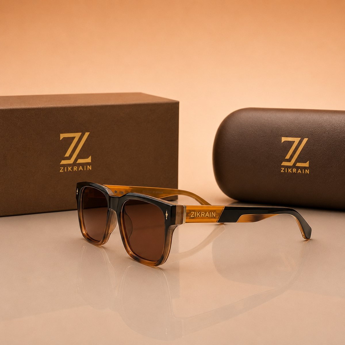 Zikrain Core — minimal sunglasses in black acetate with UV400 polarized lenses