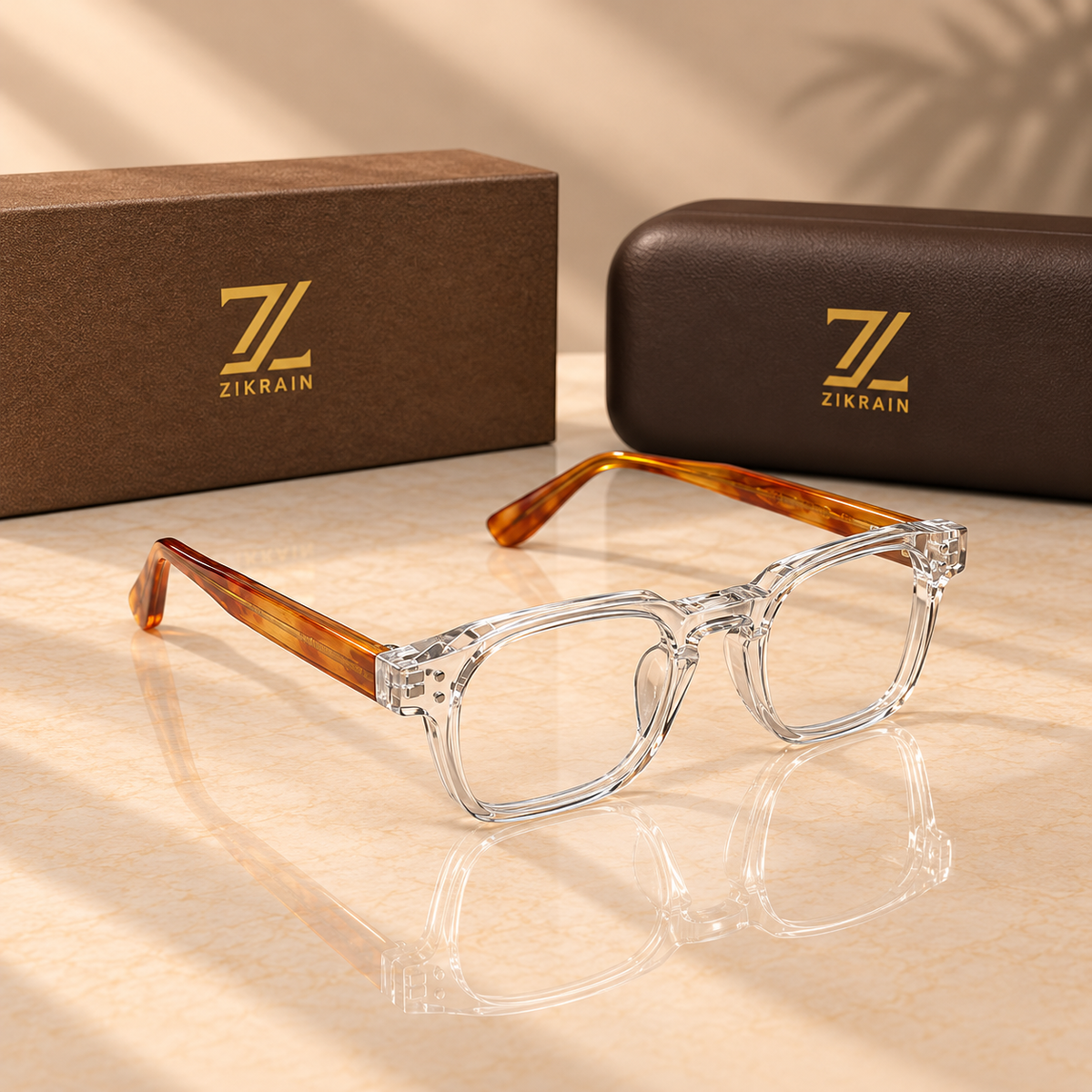 Zikrain Ghost clear crystal optical frames with amber temples — product view 2