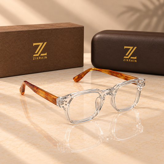 Zikrain Ghost clear crystal optical frames with amber temples — product view 2