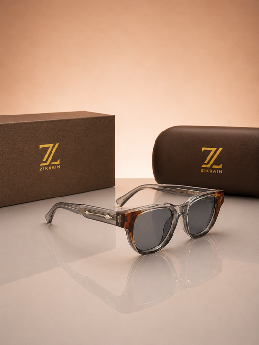 Zikrain Fine — round sunglasses in translucent smoke-grey acetate with UV400 polarized lenses