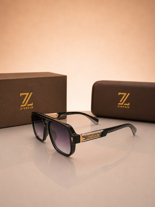 Zikrain Flex — rectangular sunglasses in black acetate with UV400 polarized lenses