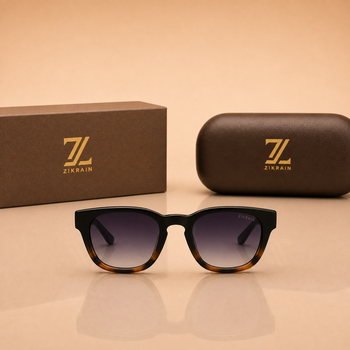 Zikrain Lit geometric sunglasses in black acetate — product view 2
