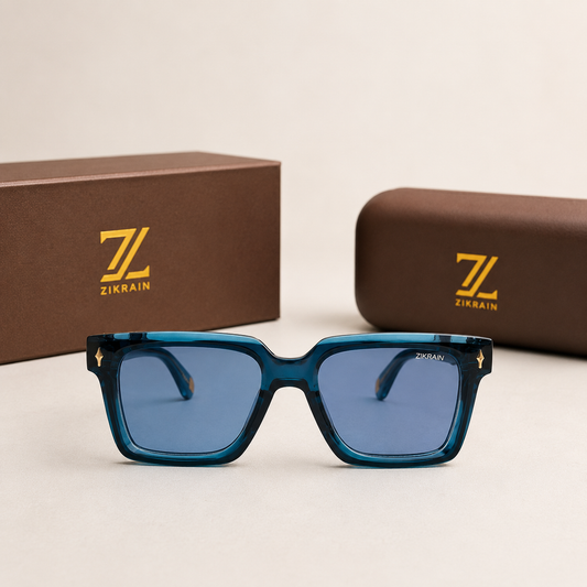 Zikrain Dusk rectangular sunglasses in glass blue acetate — product view 2