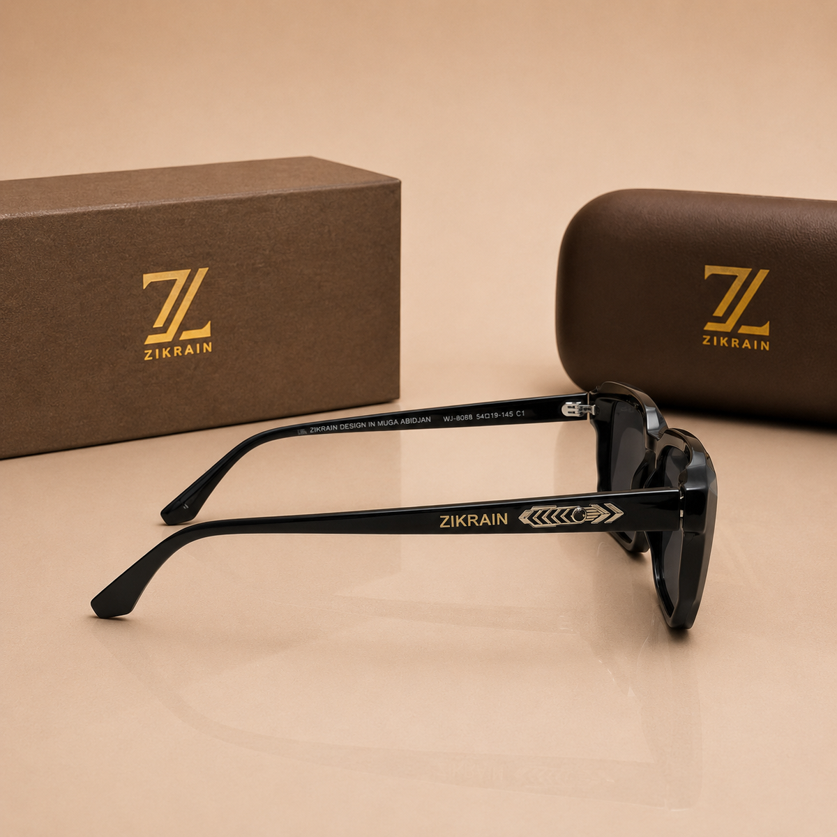 Zikrain Snap compact sunglasses in black acetate — product view 4