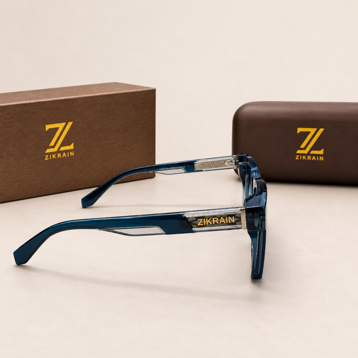 Zikrain Dusk rectangular sunglasses in glass blue acetate — product view 3