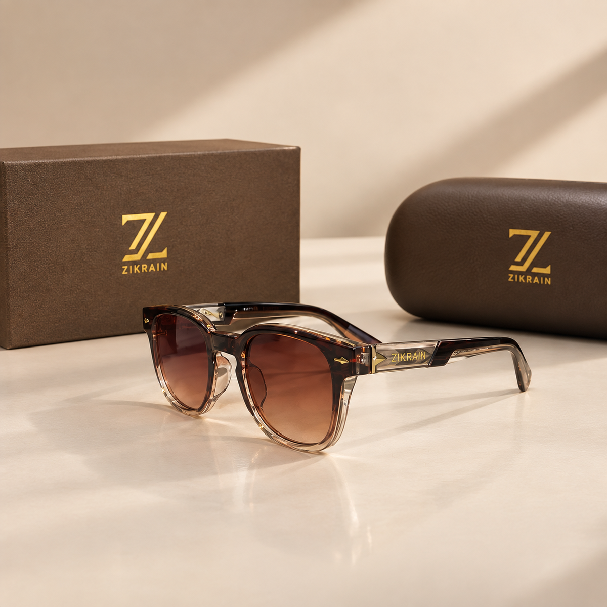 Zikrain Fade two-tone tortoise and champagne rounded square sunglasses — product view 2