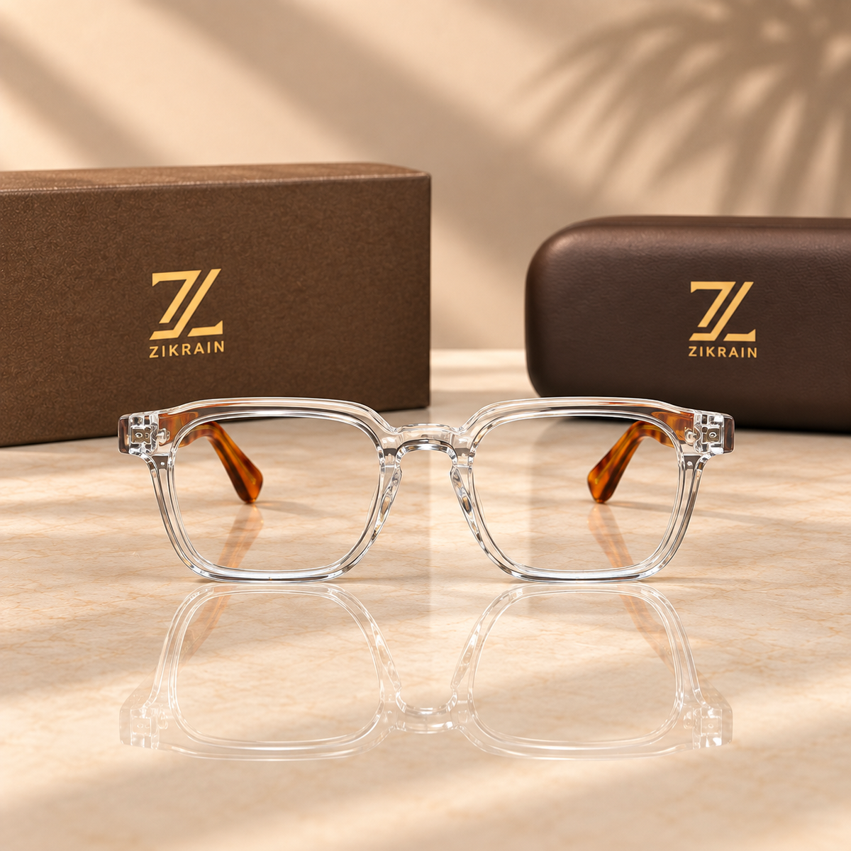 Zikrain Ghost clear crystal optical frames with amber temples — product view 3