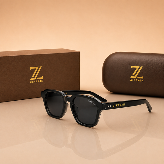 Zikrain Aura — round sunglasses in black acetate with UV400 polarized lenses