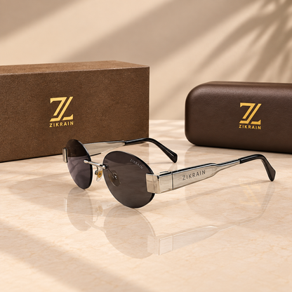 Zikrain Icy — rimless oval sunglasses in silver-tone metal with UV400 polarized lenses
