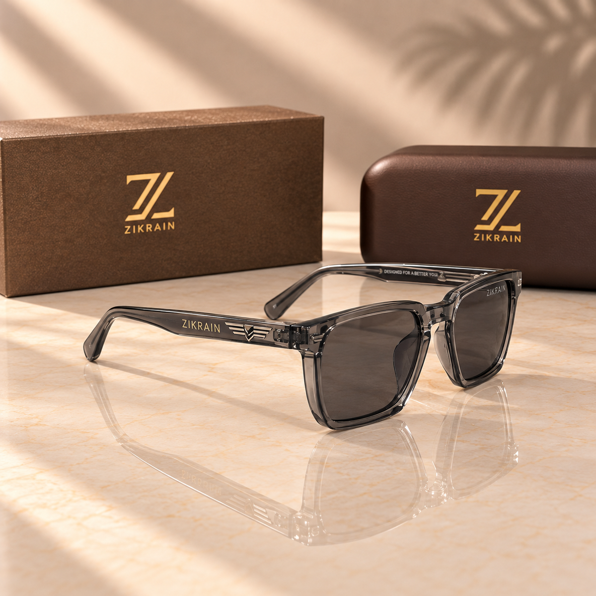 Zikrain Haze squared smoke-grey acetate sunglasses — product view 2