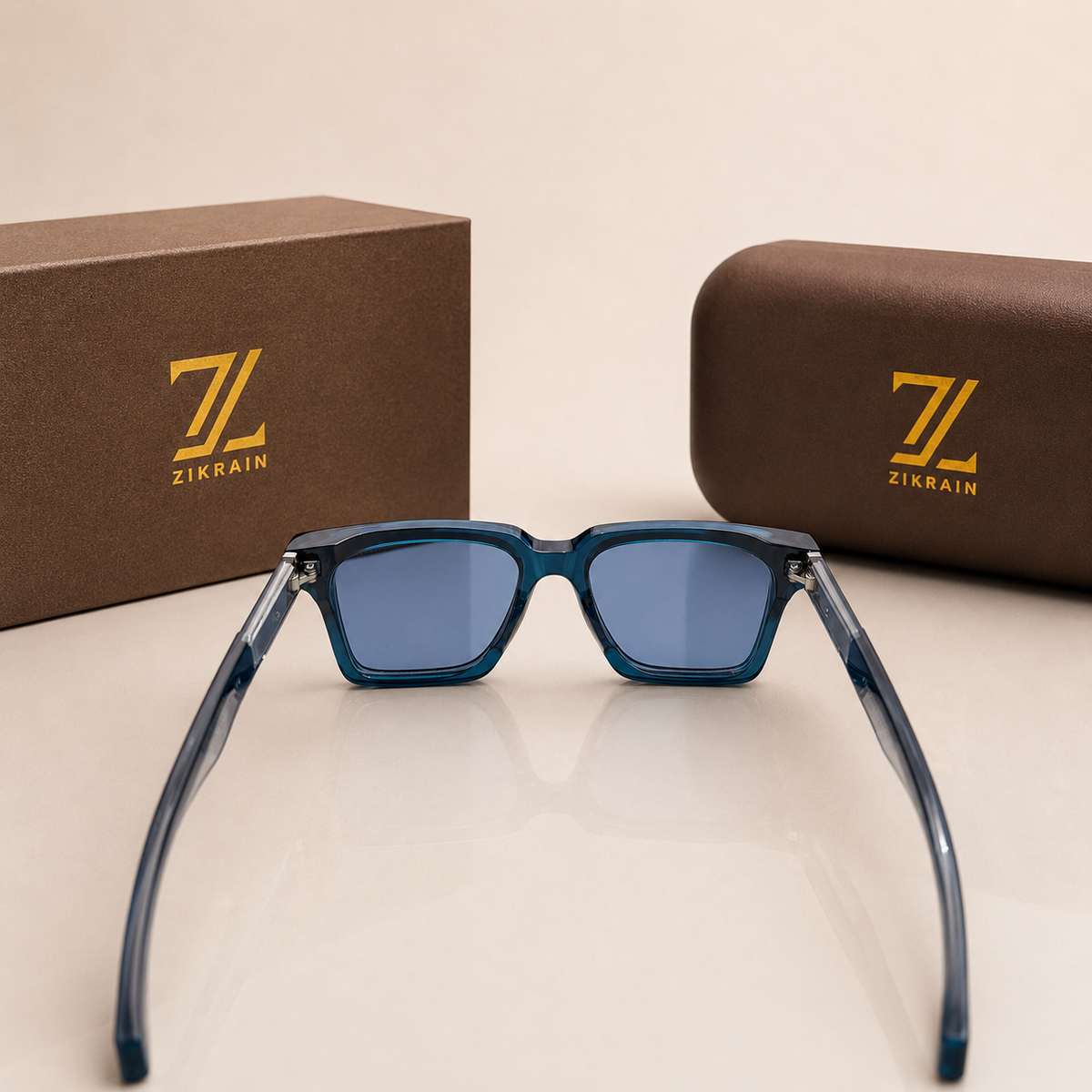 Zikrain Dusk rectangular sunglasses in glass blue acetate — product view 4