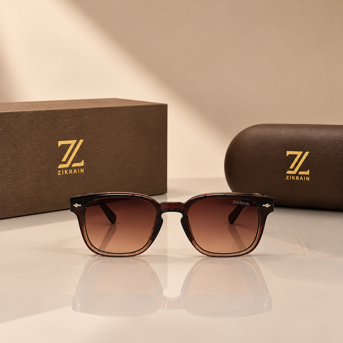 Zikrain Fade — rounded square sunglasses in two-tone tortoise-to-champagne acetate with gradient brown UV400 polarized lenses