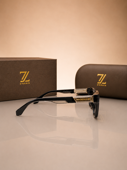 Zikrain Edge angular sunglasses in black acetate — product view 3