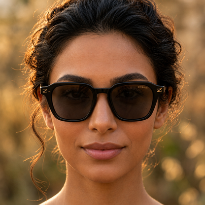 Zikrain Aura round sunglasses in black acetate — view 7