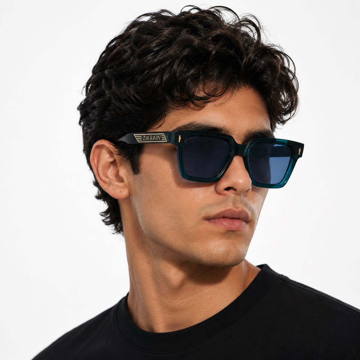 Zikrain Dusk rectangular sunglasses in glass blue acetate — view 3