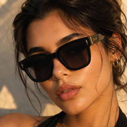 Zikrain Edge angular sunglasses in black acetate — view 5