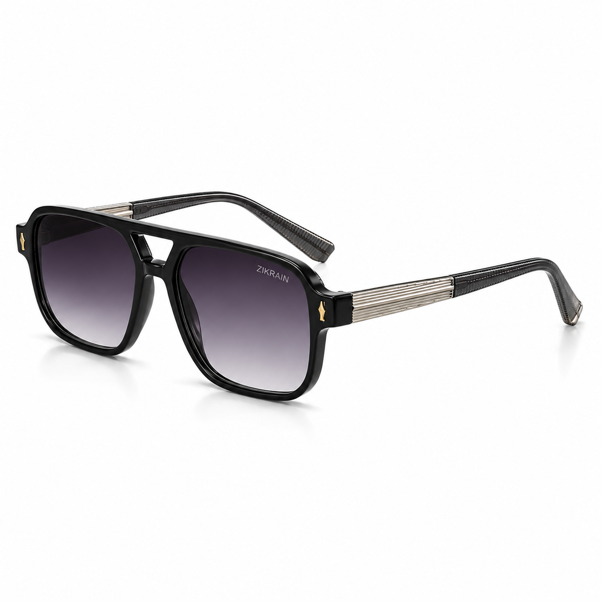 Zikrain Flex — rectangular sunglasses in black acetate with UV400 polarized lenses
