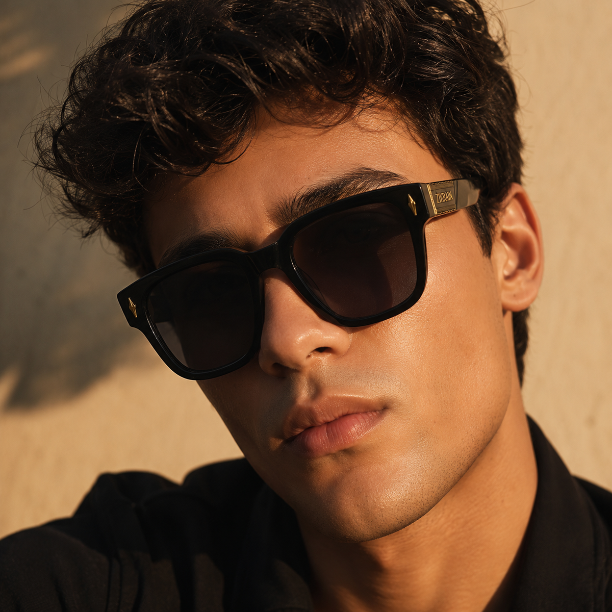 Zikrain Edge angular sunglasses in black acetate — view 6